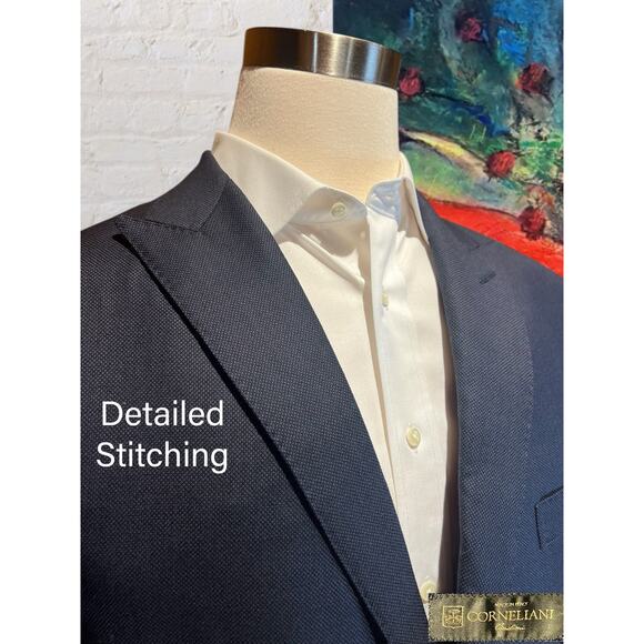 Corneliani 48R 42x31 Navy Blue Luxury Designer Suit Virgin Wool 17,75 Microns - Picture 3 of 16